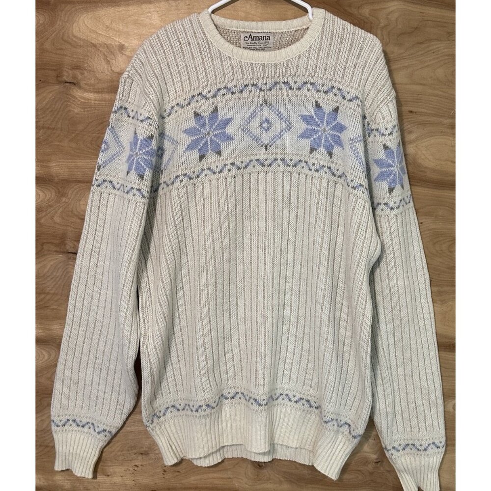 VTG Amana woolen Sweater Womens XL? Chunky Knit Fair Isle Nordic USA Preppy